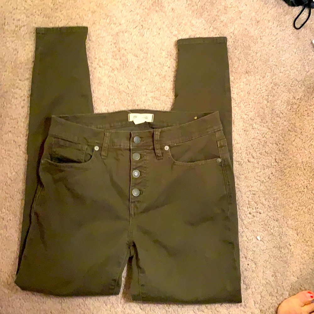 9" Mid-Rise Skinny Crop Jeans: Garment-Dyed Button-Front Edition - Olive